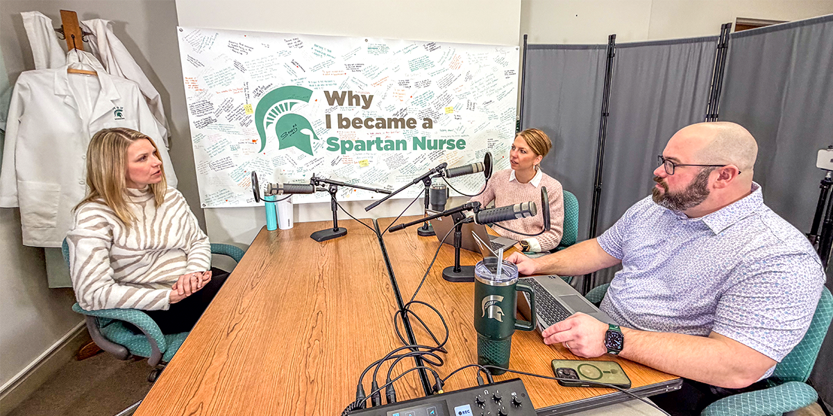 Courtney Sullivan, Crista Reaves and MIke Martel in the podcast studio.