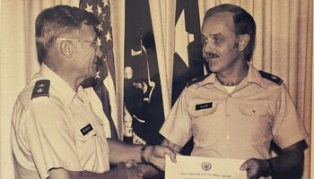 Jim Allen, BSN '65, getting sworn into the U.S. Army
