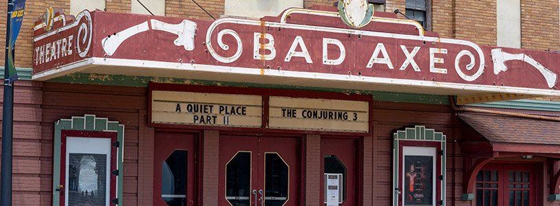 Marquee of Bad Axe Theatre.