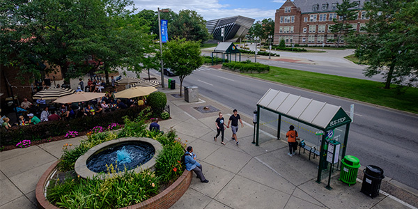 Courtyard outside restaurant in East Lansing.