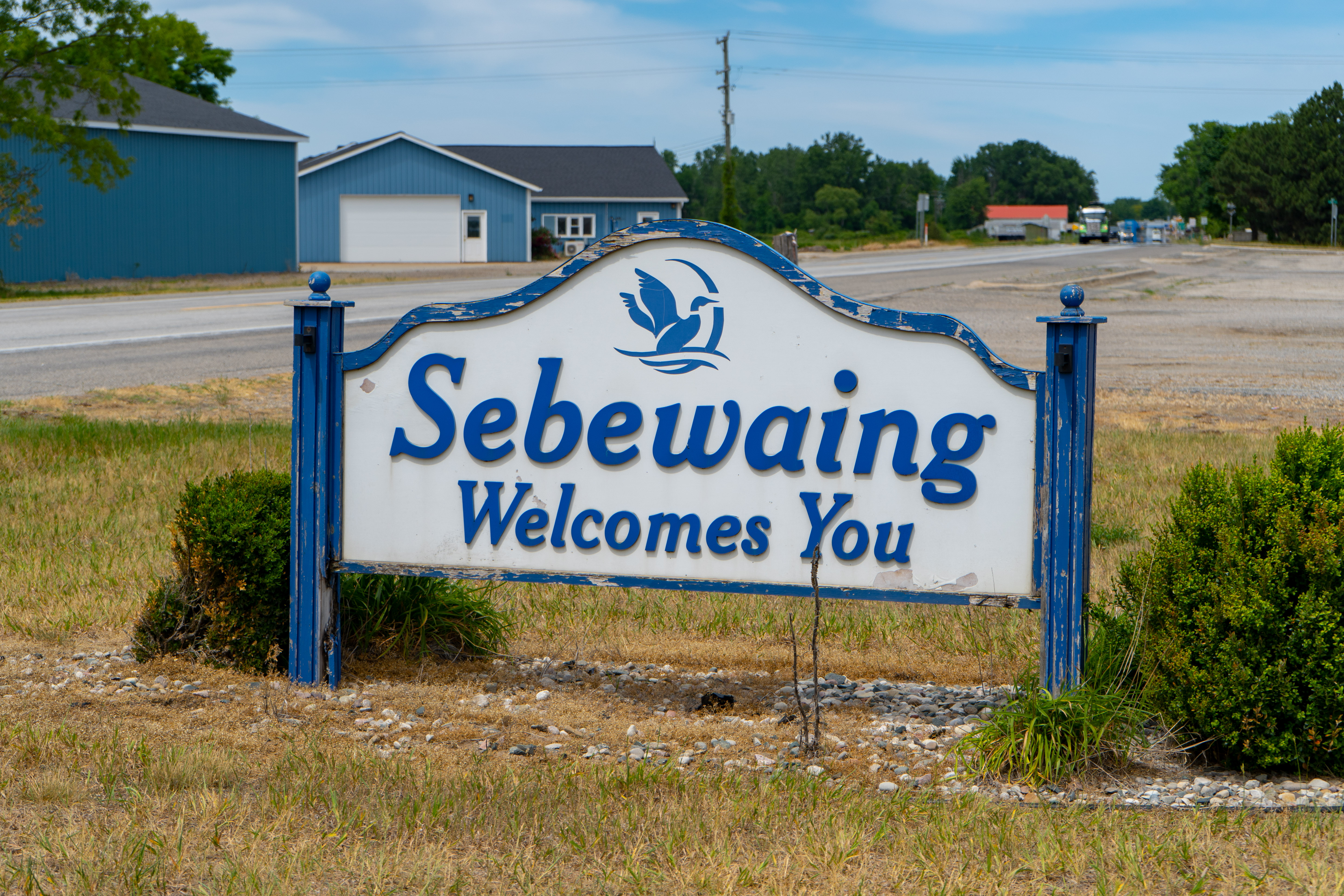 "Welcome to Sebewaing" sign.